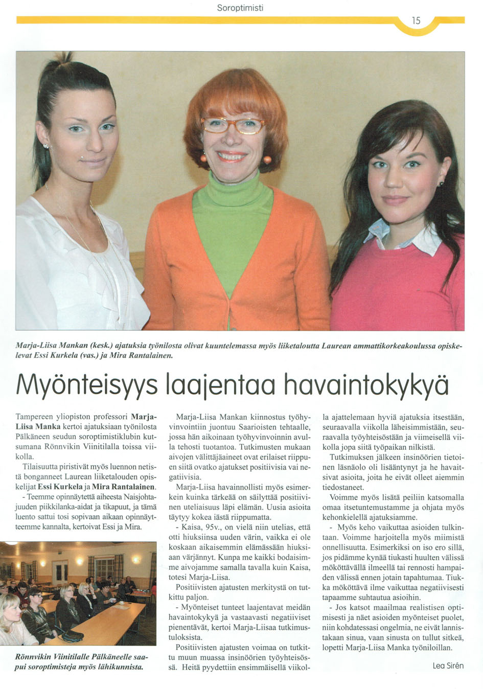 Luento Soroptimisteille Pälkäneellä.